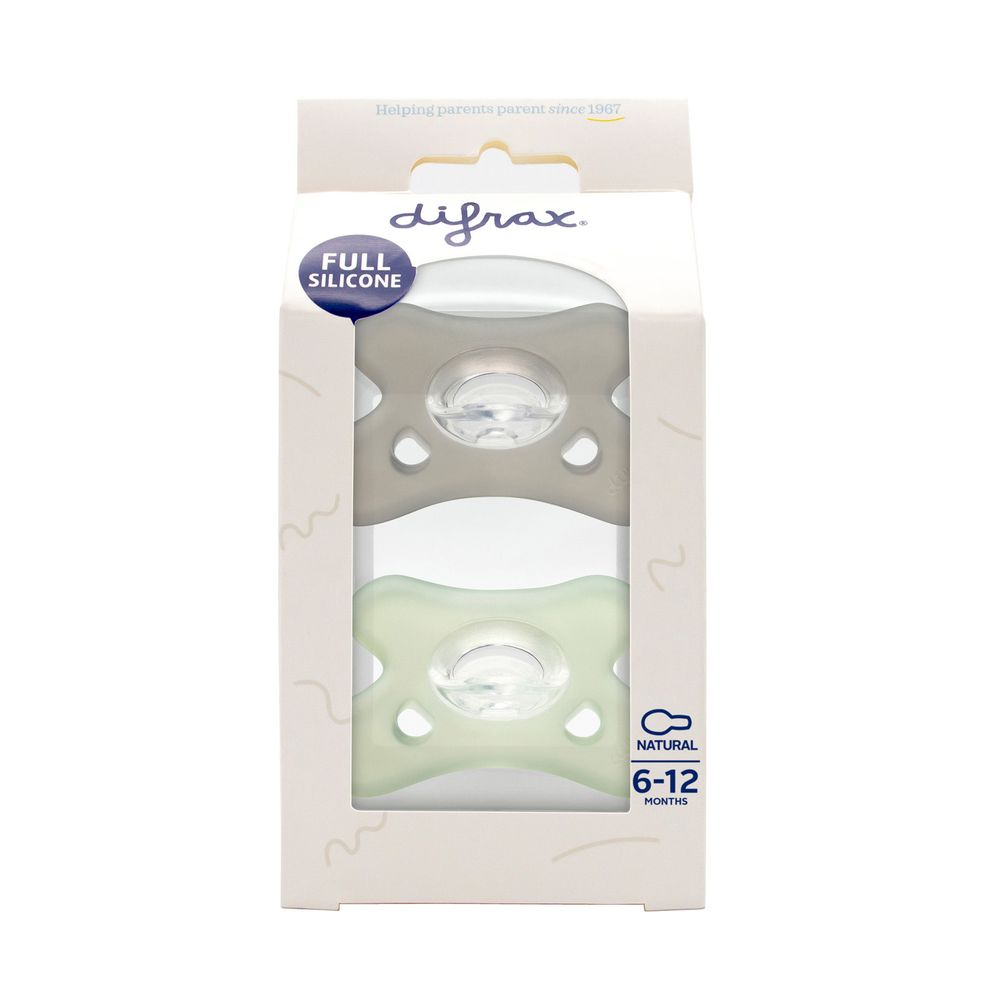 Difrax Fopspeen natural siliconen 6-12M, 2st Stone/ Sage 2 stuks