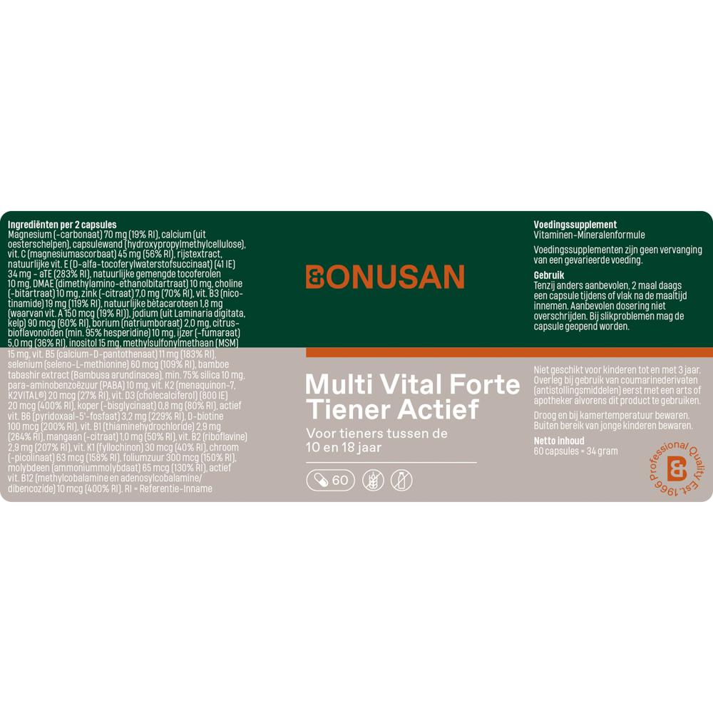 Bonusan Multi Vital Forte Tiener Actief 60 vcaps