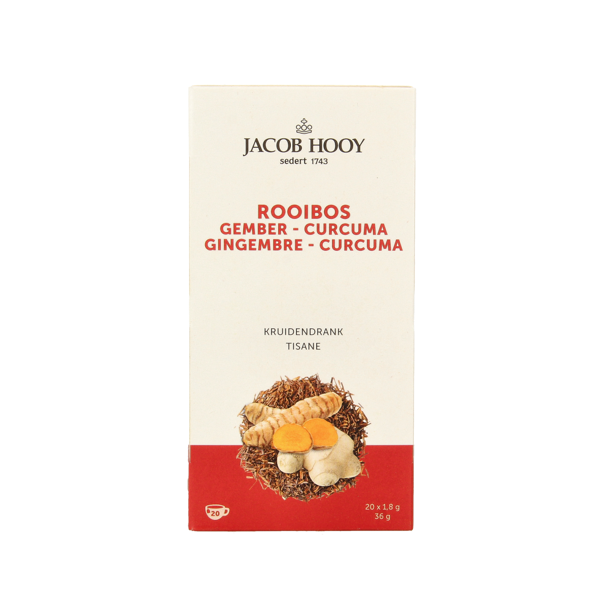Jacob Hooy Rooibos gember curcuma thee 20 zakjes
