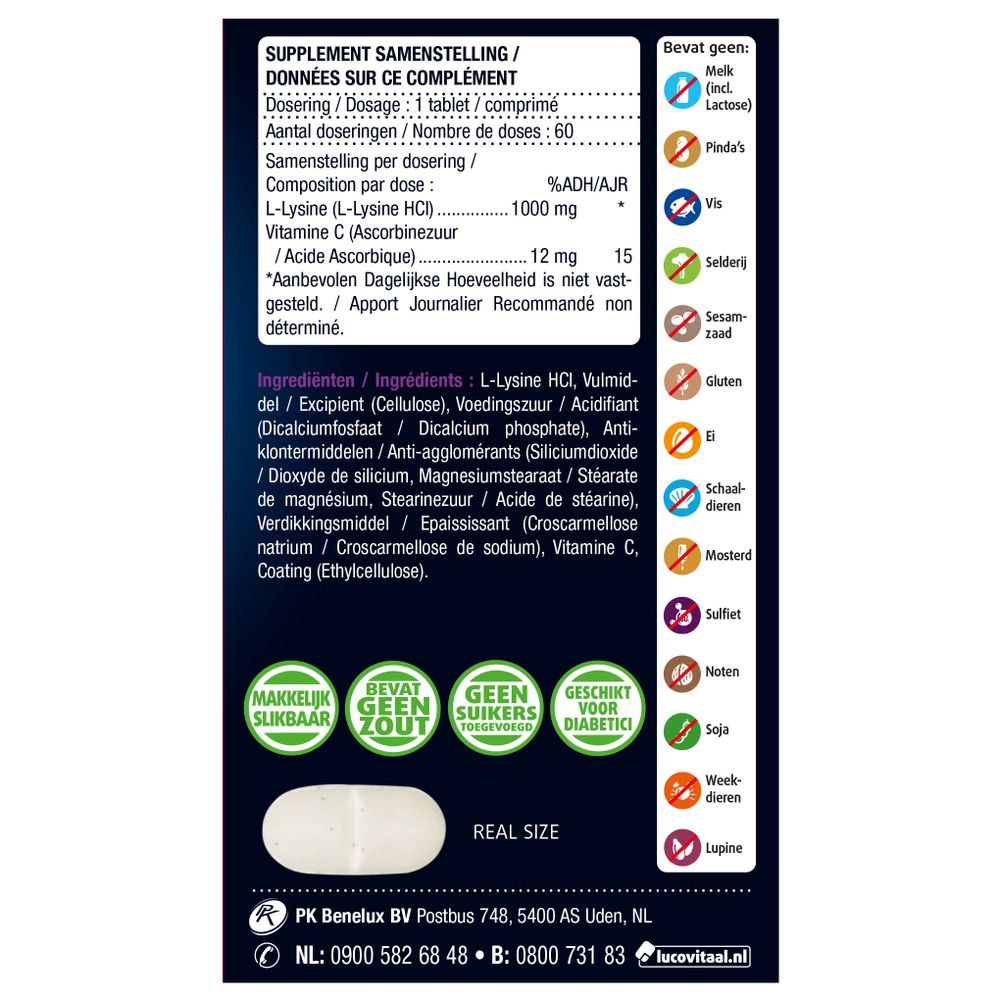 Lucovitaal L-lysine lipblaasje 60 tabletten