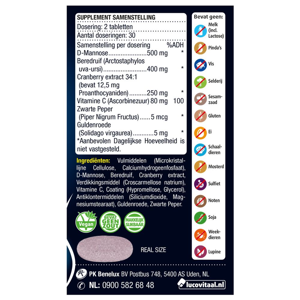 Lucovitaal D-mannose cranberry 60 tabletten