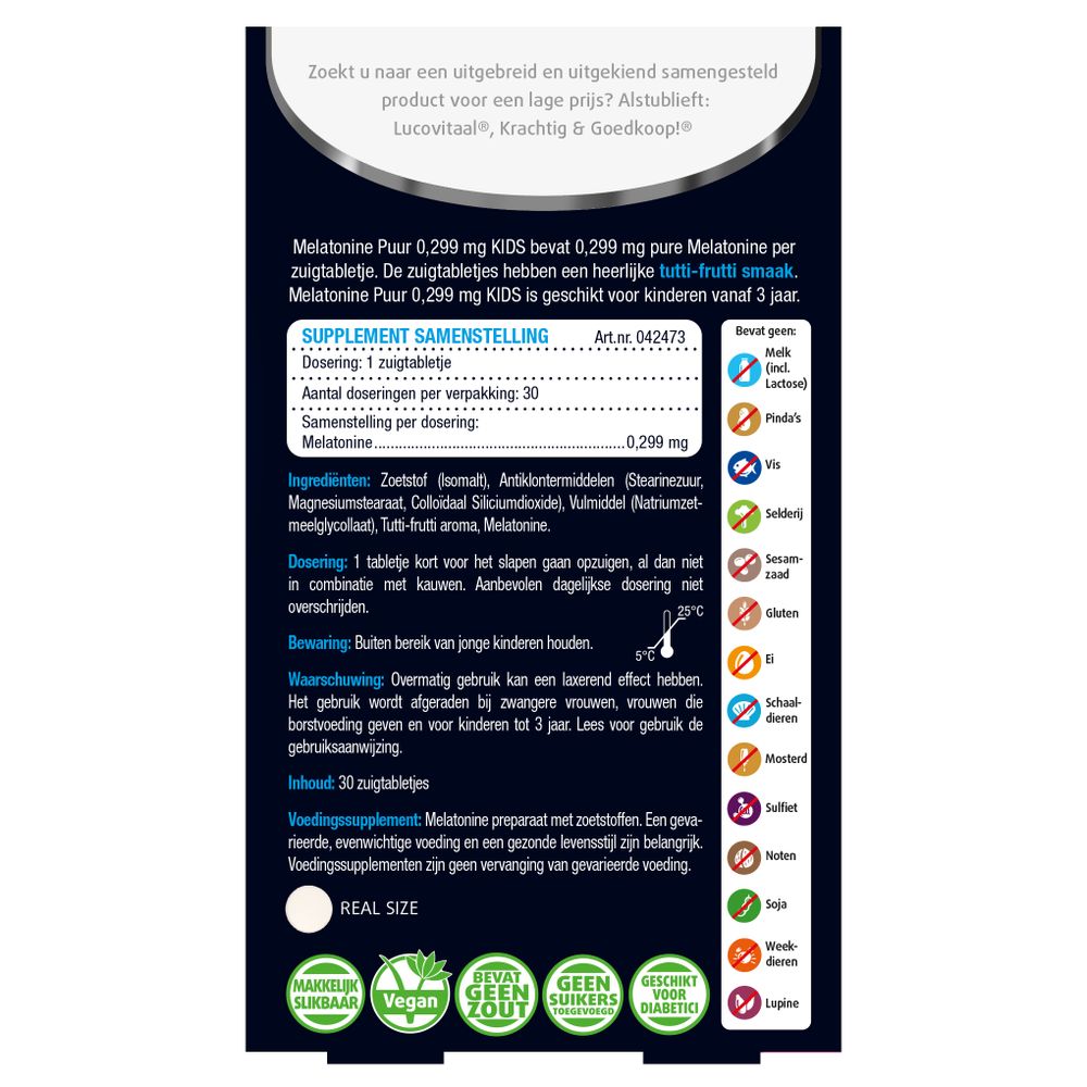 Lucovitaal Melatonine kids puur 0.299 mg 30 tabletten