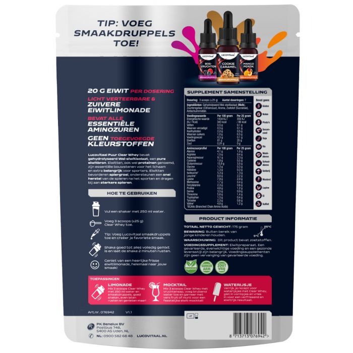 Lucovitaal Clear whey poeder puur 175 gram