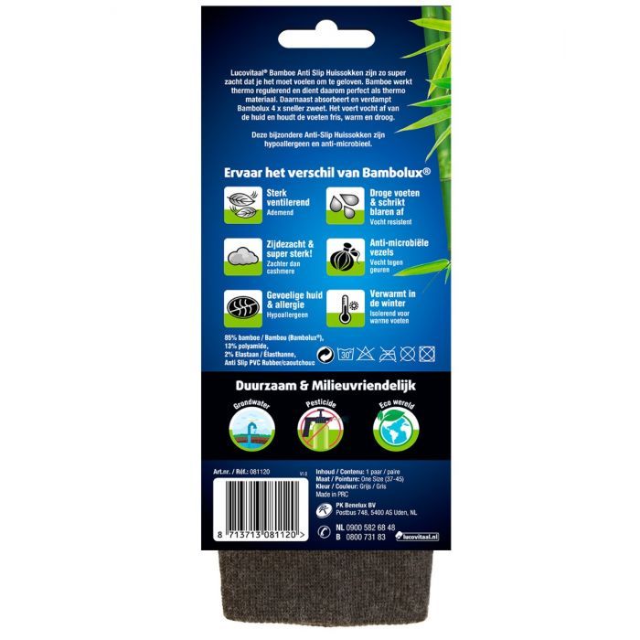 Lucovitaal Bamboe huissokken anti slip one size 1 paar 1 paar 1 paar 1 paar