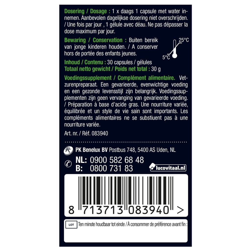 Lucovitaal Omega 3 375 mg DHA & EPA 30 capsules
