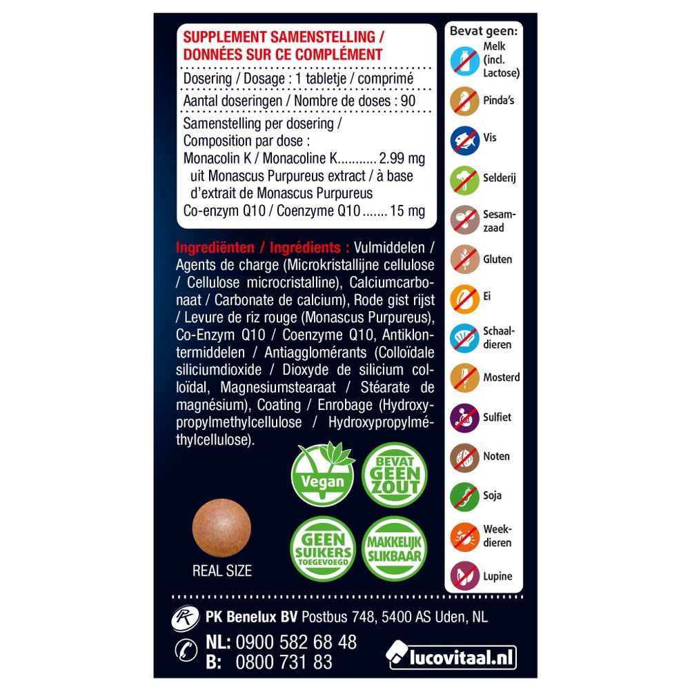 Lucovitaal Rode gist rijst + co enzym Q10 90 tabletten