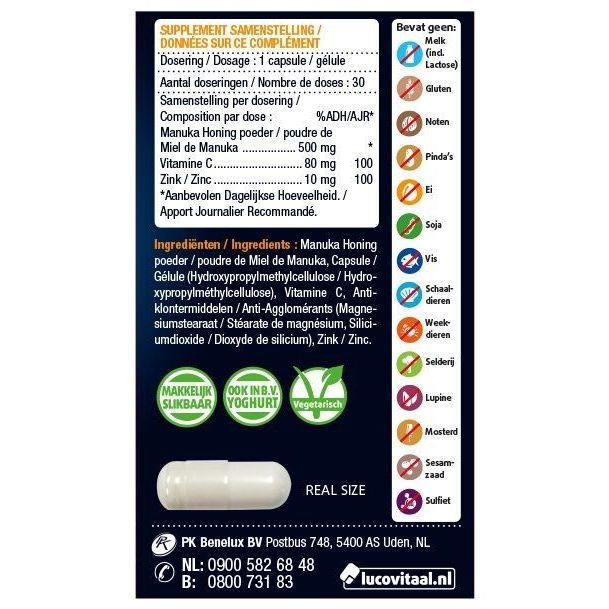 Lucovitaal Manuka honing zink 30 capsules