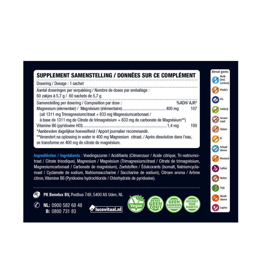 Lucovitaal Magnesium citraat poeder 400 mg 60 sachets