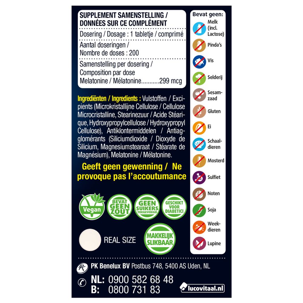 Lucovitaal Melatonine 299 mcg 200 tabletten