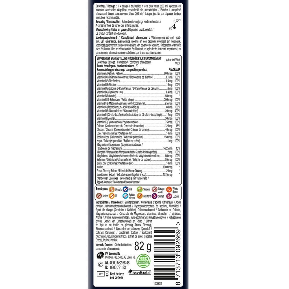 Lucovitaal Multi 65+ mangosmaak 20 bruistabletten