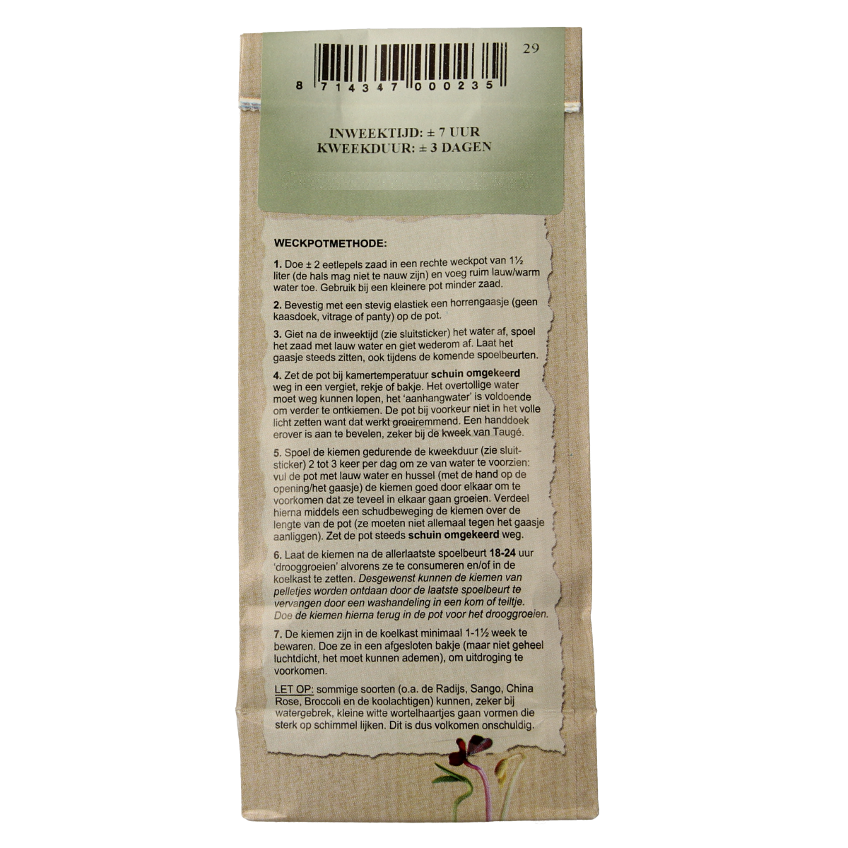 Biologische kiemerij De Peuleschil Fenegriek kiemzaad 130 gram