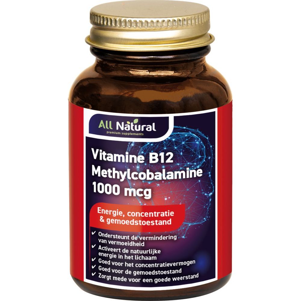 All Natural Vitamine B12 Methylcobalamine 1000mcg Kauwtabletten 90 vcp