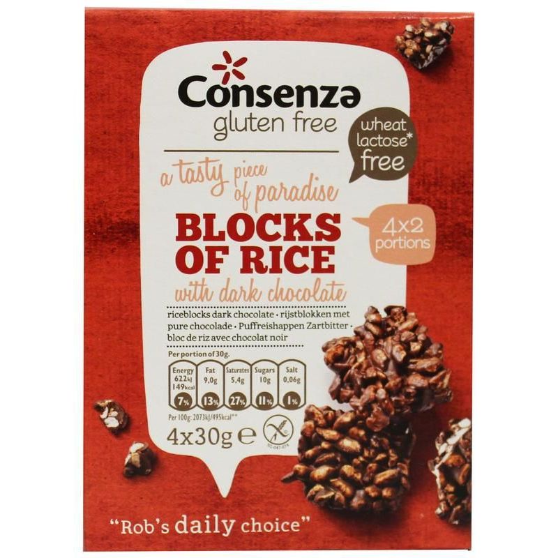 Consenza Rijstblokken met Pure Chocolade 120 gr