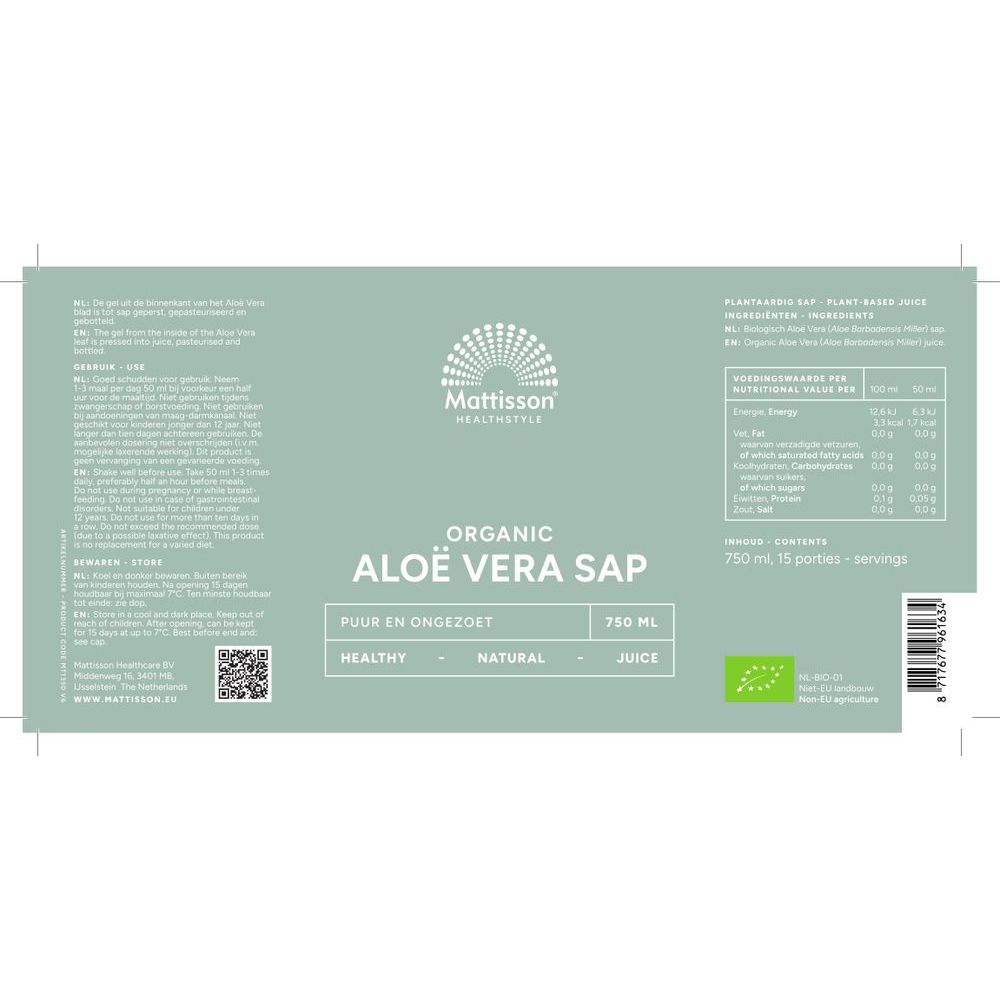 Mattisson Biologisch Aloë Vera Sap 750 ml