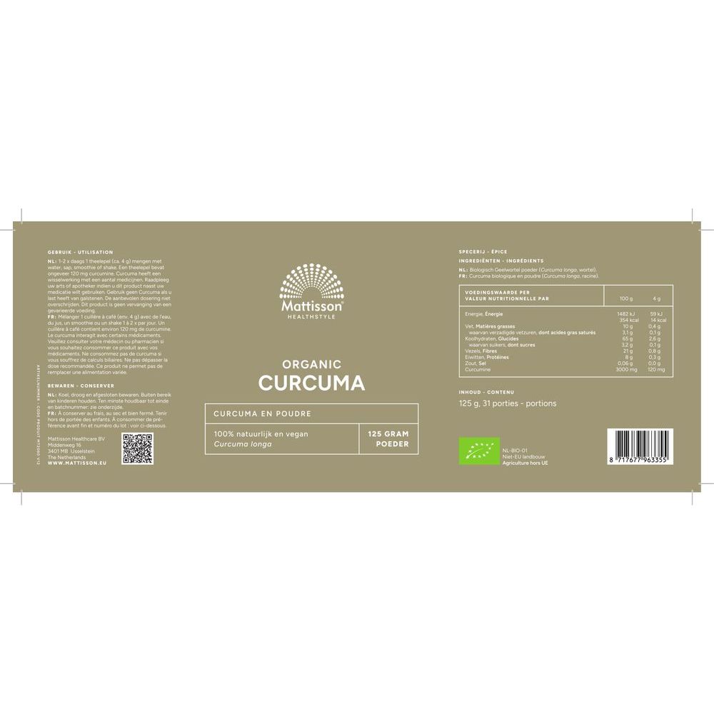 Mattisson Biologisch Kurkuma poeder 125 gram