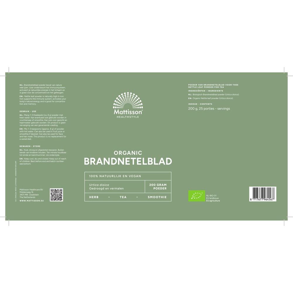 Mattisson Biologisch Brandnetelblad poeder 200 gram