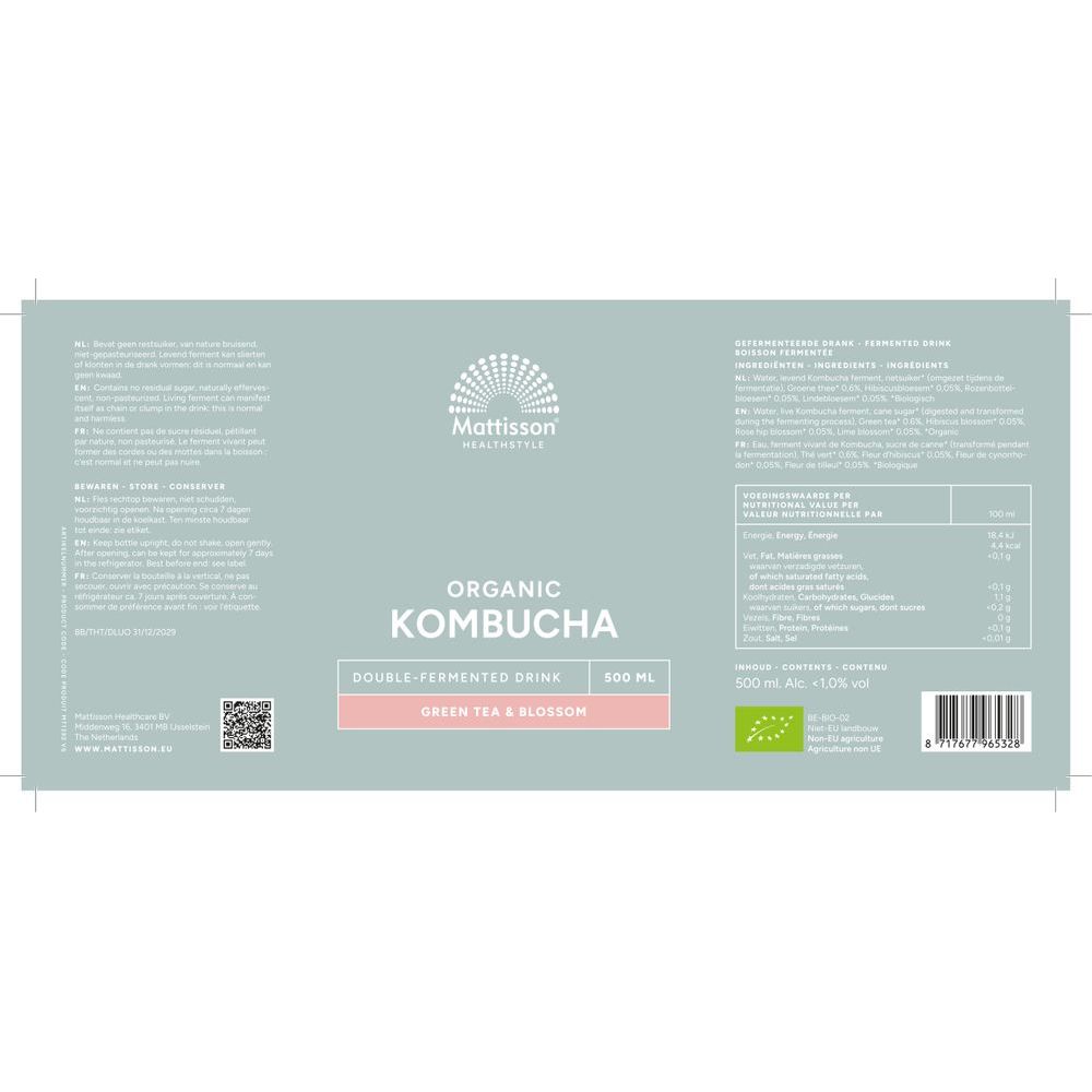 Mattisson Biologische Kombucha Groene thee & Bloesem 500 ml