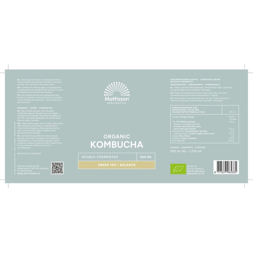 Mattisson Biologische Kombucha Green tea Balance 500 ml