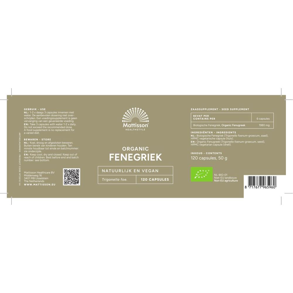 Mattisson Biologische Fenegriek 120 vcaps