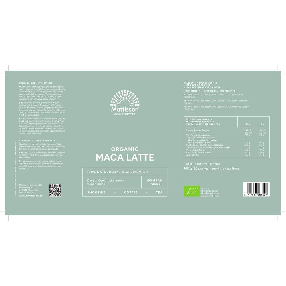 Mattisson Biologische Maca Latte Cacao Kaneel 160 gram