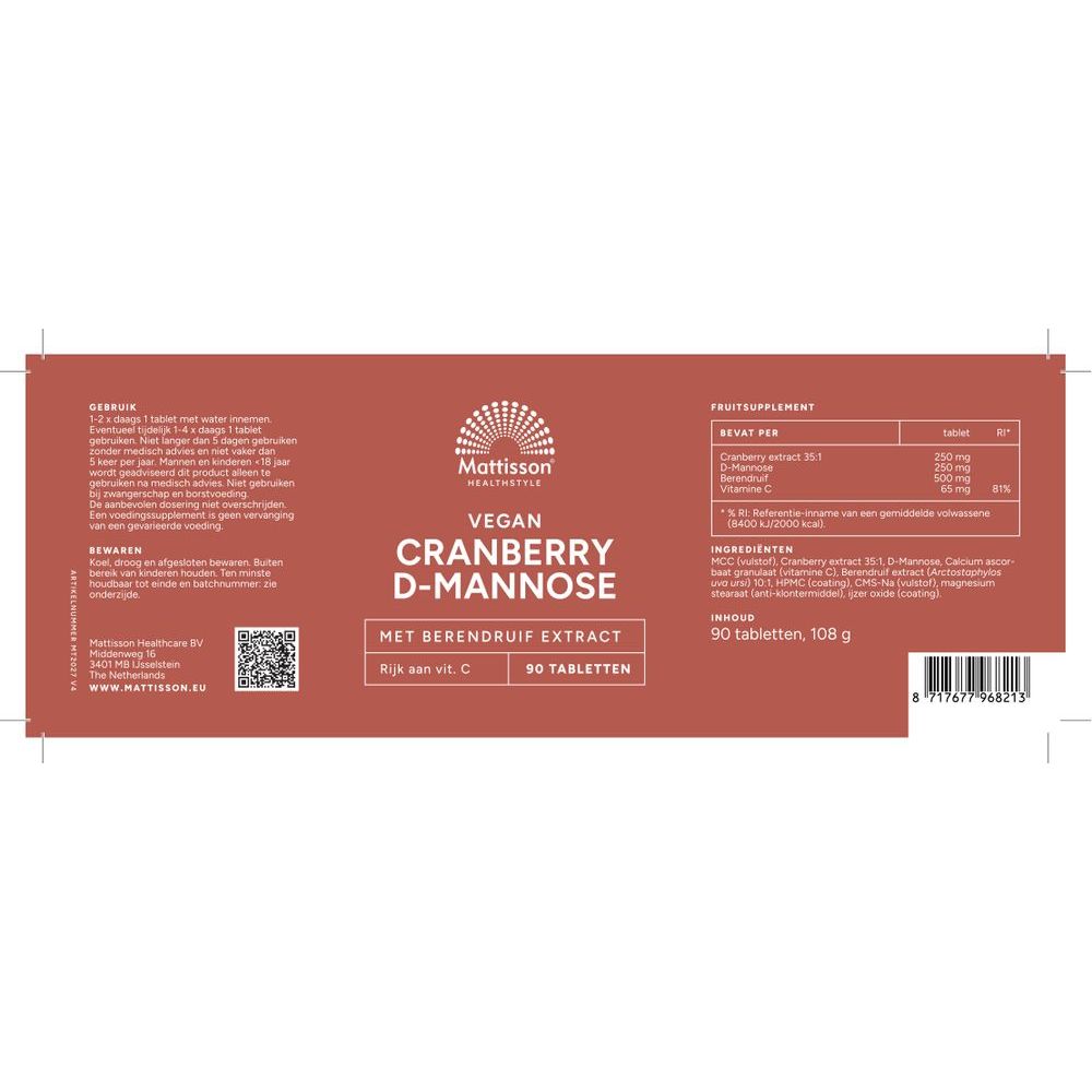 Mattisson Cranberry D-mannose 90 tabletten