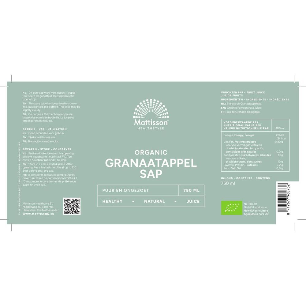 Mattisson Biologische Granaatappel Sap 750 ml