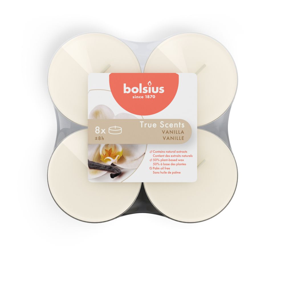 Bolsius Maxilichten Clear Cup 8U True Scents Vanilla 8 st