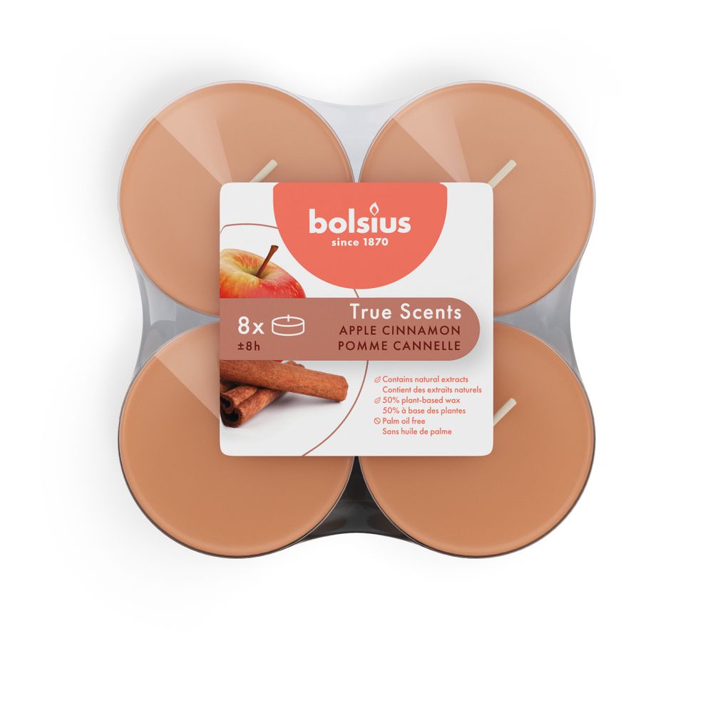 Bolsius Maxilichten Clear Cup 8U True Scents Apple Cinnamon 8 st