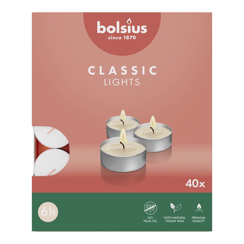Bolsius Theelichten Classic Lights 6 Uur Wit 40 st