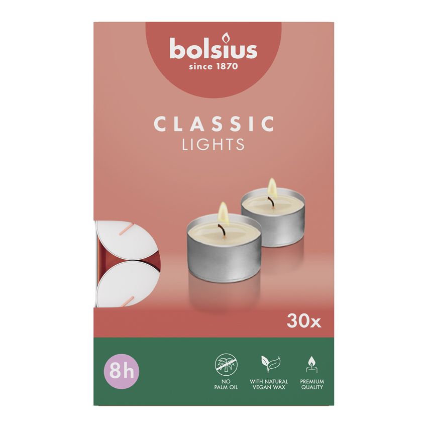 Bolsius Theelichten Classic Lights 8 Uur Wit 30 st