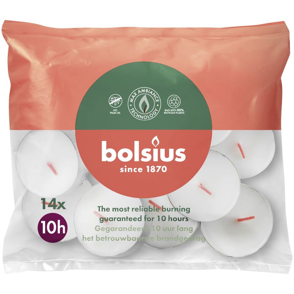 Bolsius Theelichten 10 Uur Wit 14 st