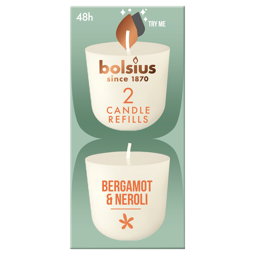Bolsius Clean Light Geurkaars Navul Bergamot & Neroli 2 st