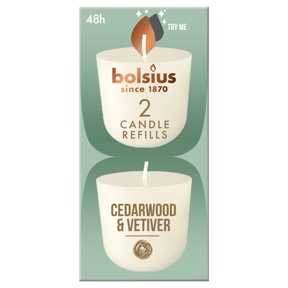 Bolsius Clean Light Geurkaars Navul Cedarwood & Vertiver 2 st