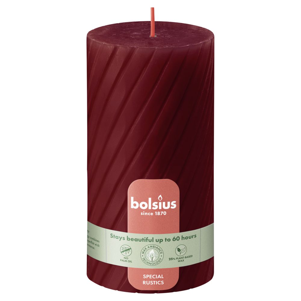 Bolsius Rustiek Twisted Ribbed 130/68 Rood 1 st