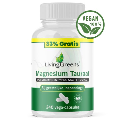 Livinggreens Magnesium tauraat + vitamine B6 voordeelverpakking 240 vcaps