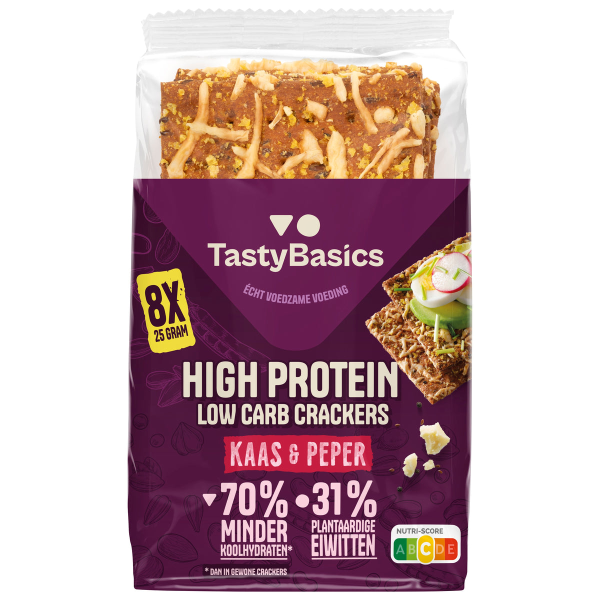 Tastybasics Less carb-high protein crackers kaas peper 200 gram