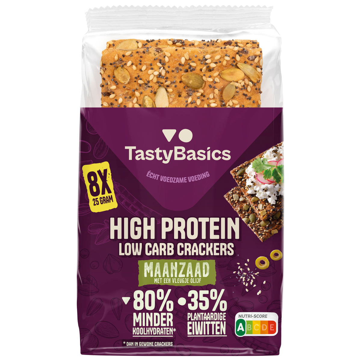 Tastybasics Less carb-high protein crackers maanzaad 200 gram