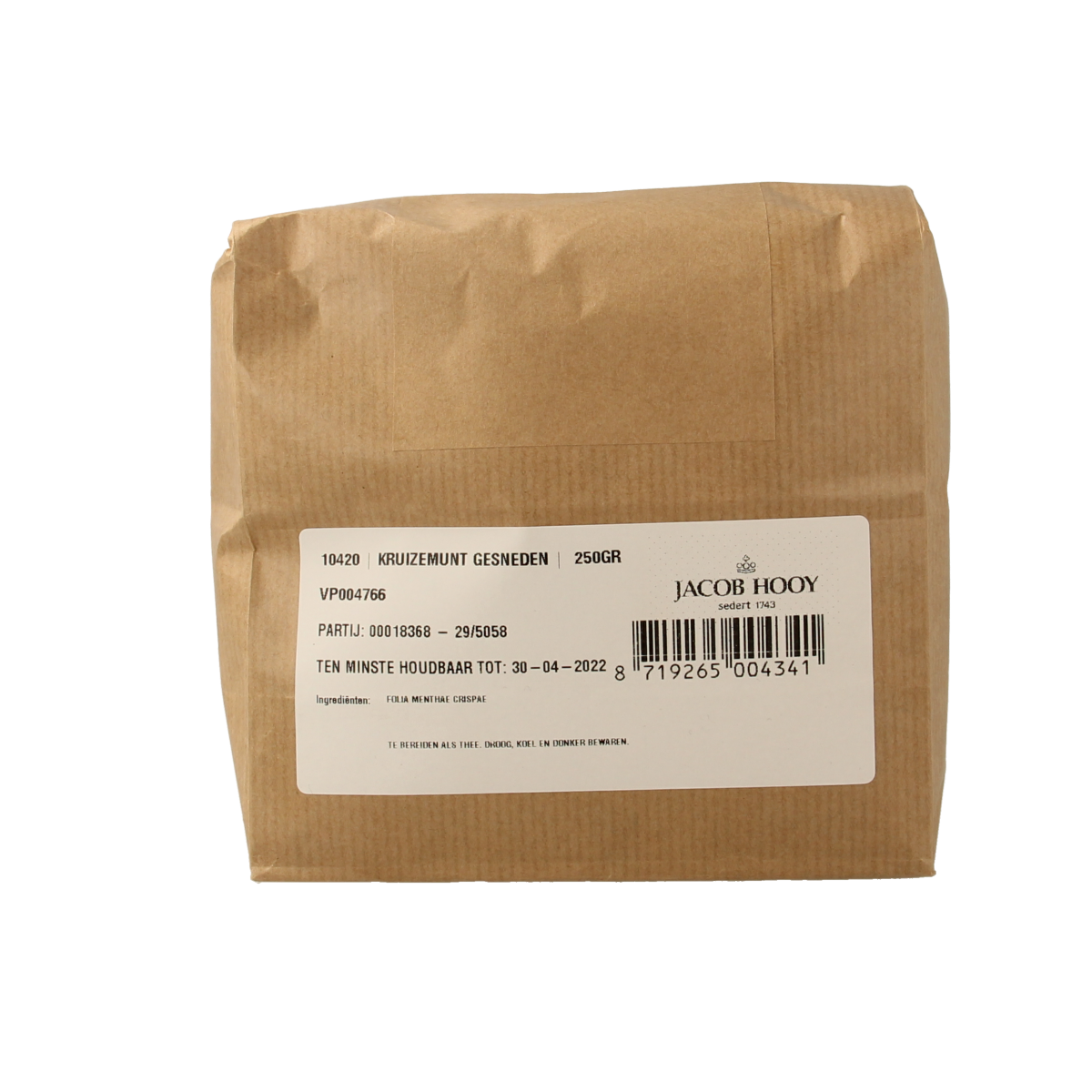 Jacob Hooy Kruizemunt gesneden/mentha cr 250 gram