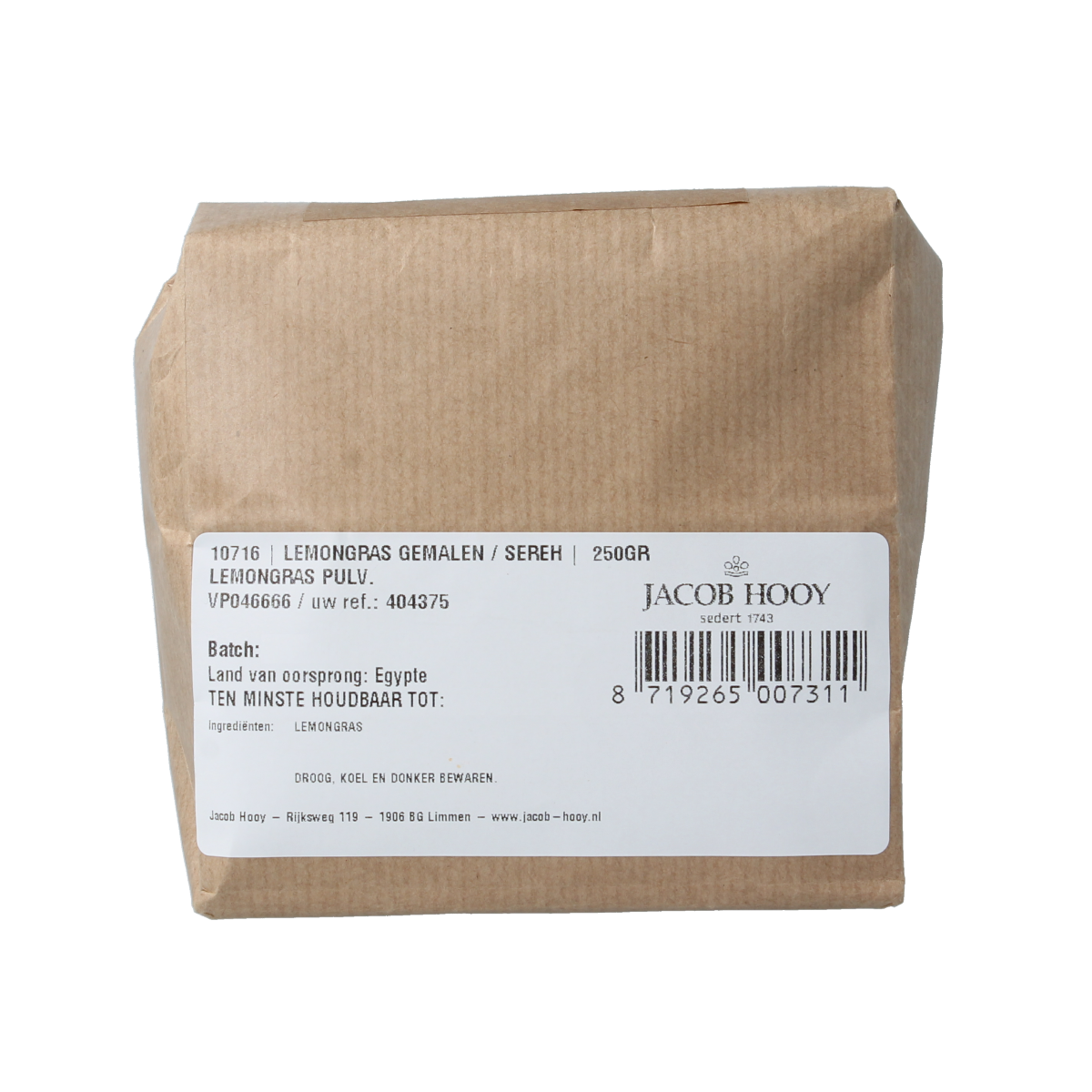 Jacob Hooy Lemongrass gemalen / sereh 250 gram