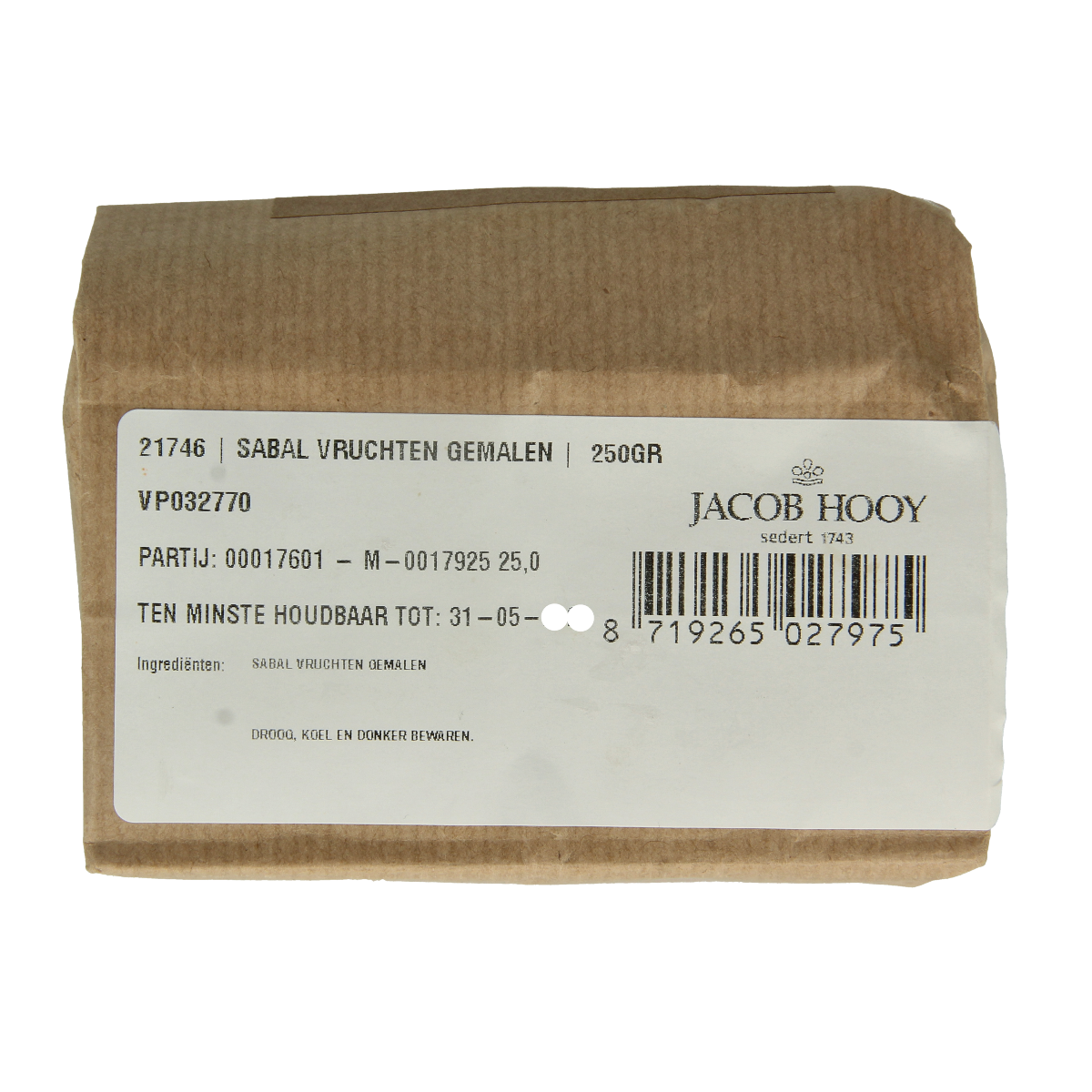 Jacob Hooy Sabal vruchten/zaagpalmbessen gemalen 250 gram