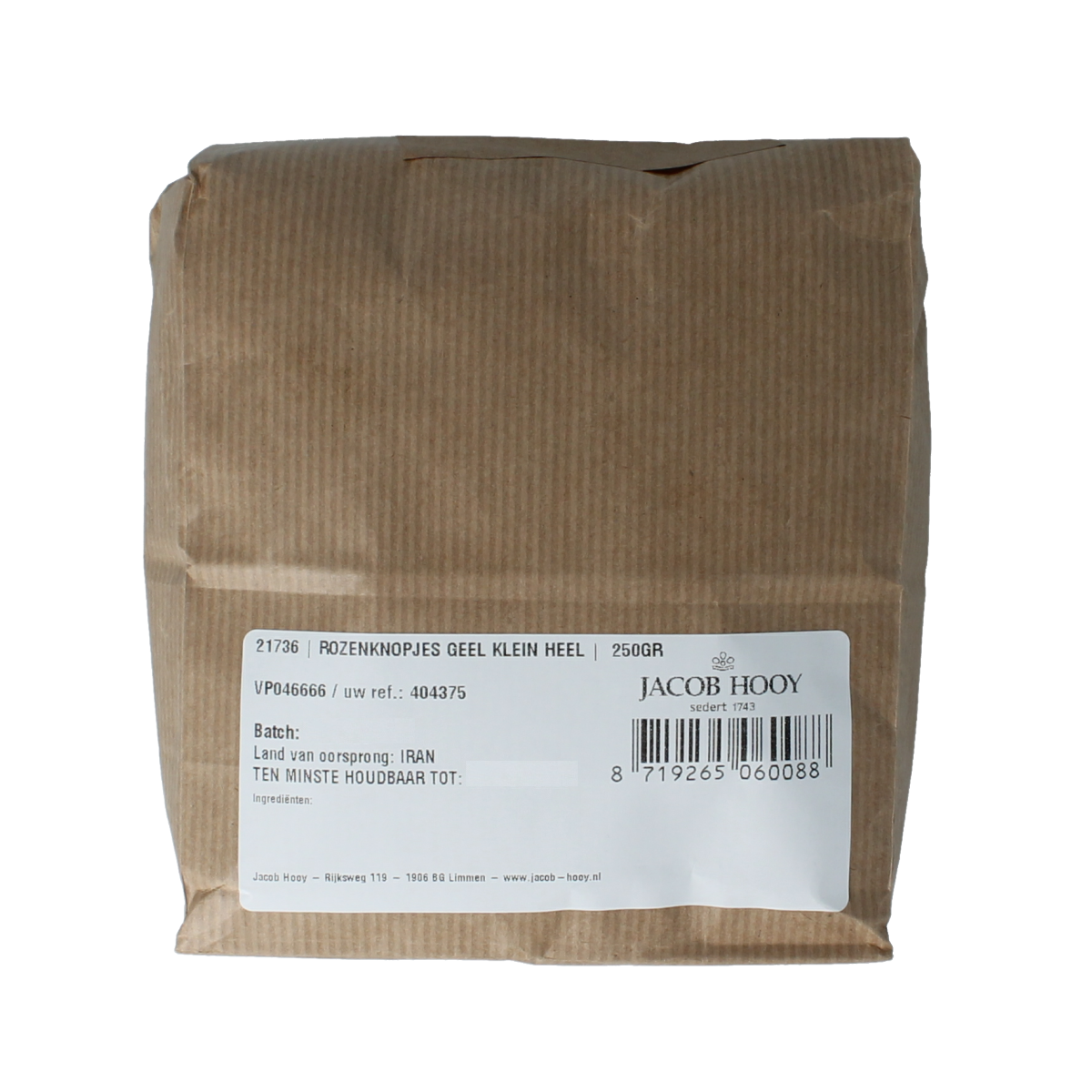 Jacob Hooy Rozenknopjes geel klein heel 250 gram