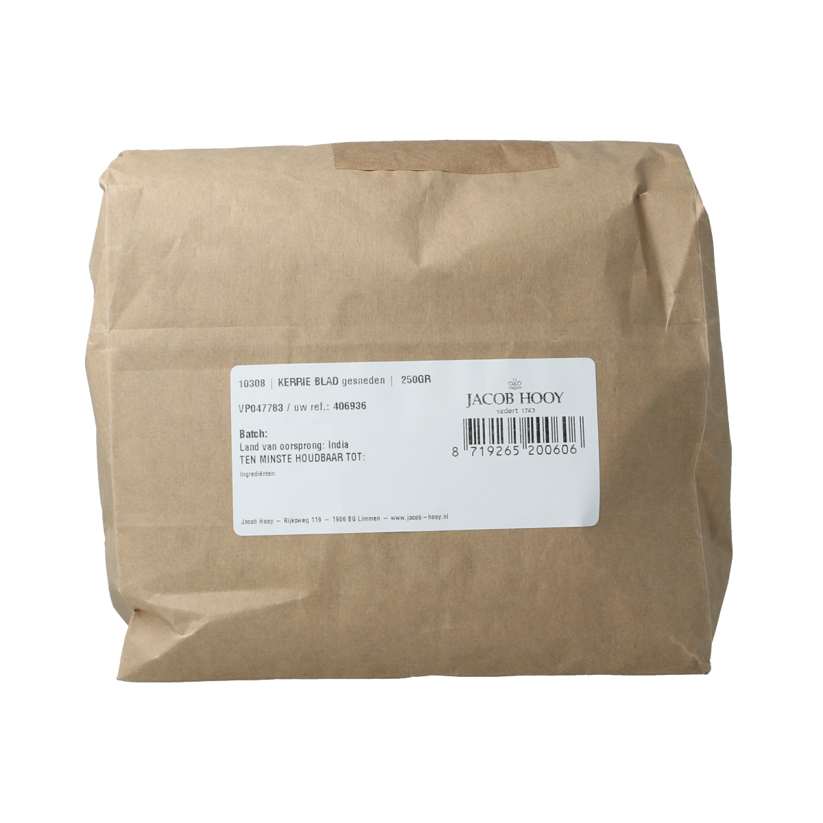 Jacob Hooy Kerrieblad gesneden 250 gram