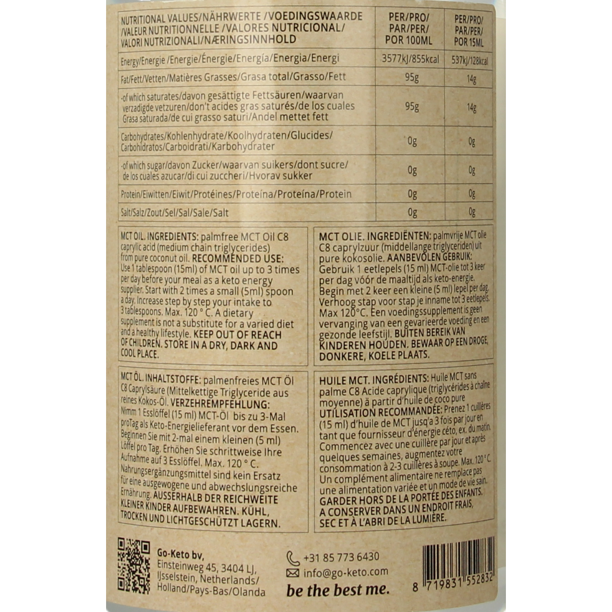 Go-Keto MCT olie C8 premium 1 voordeel 1 liter