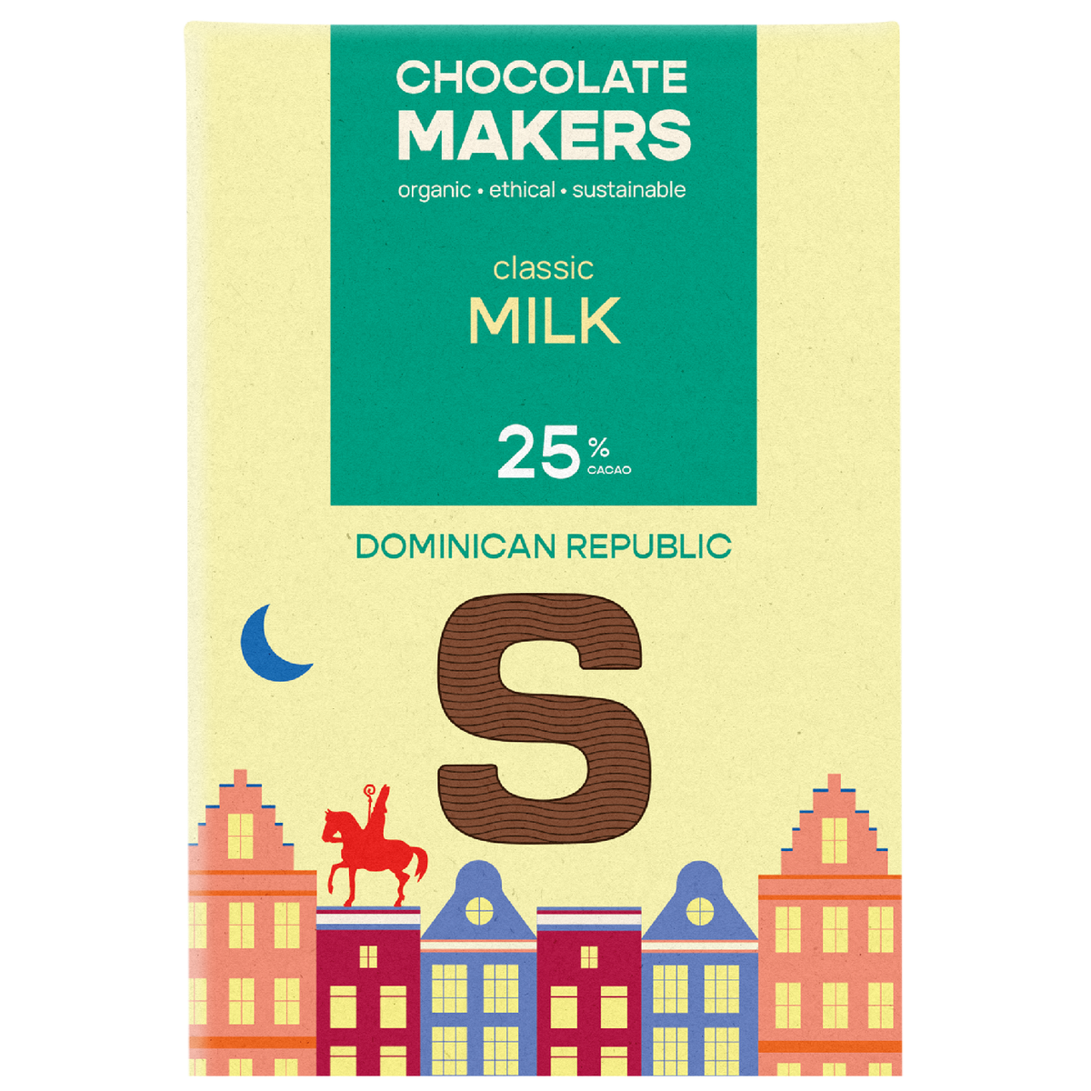 Chocolatemakers Sintletter melkchocolade 25% biologisch 100 gram
