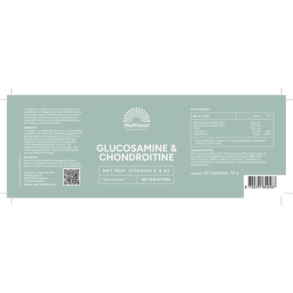 Mattisson Glucosamine Chondroïtine met MSM 60 tabletten