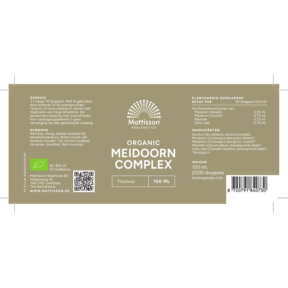 Mattisson Biologisch Meidoorn complex tinctuur 100 ml