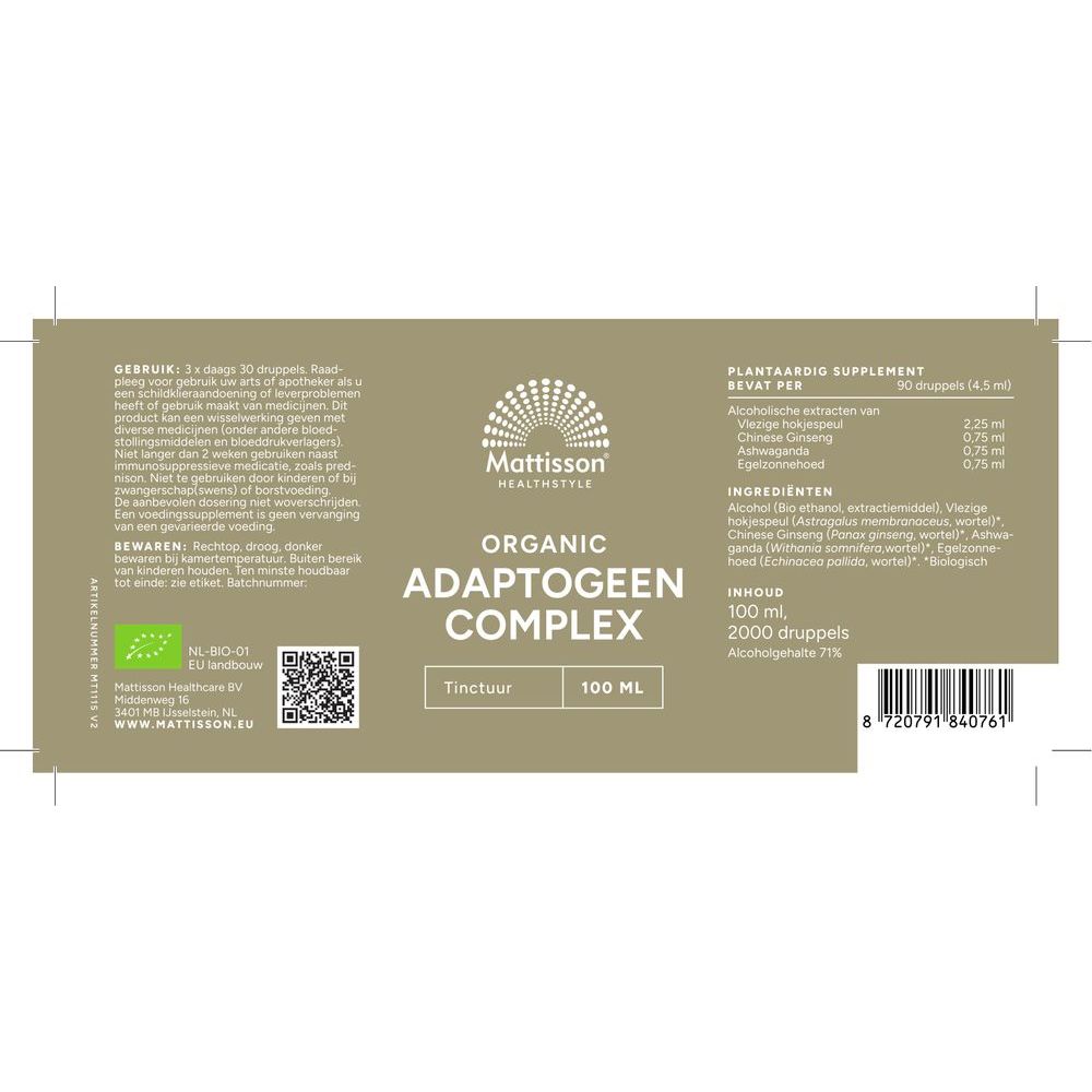 Mattisson Organic adaptogenen complex tinctuur biologisch 100 ml