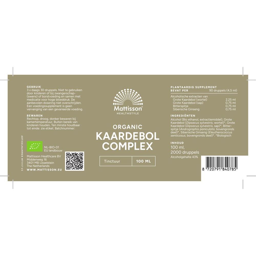 Mattisson Biologisch Kaardebol complex tinctuur 100 ml
