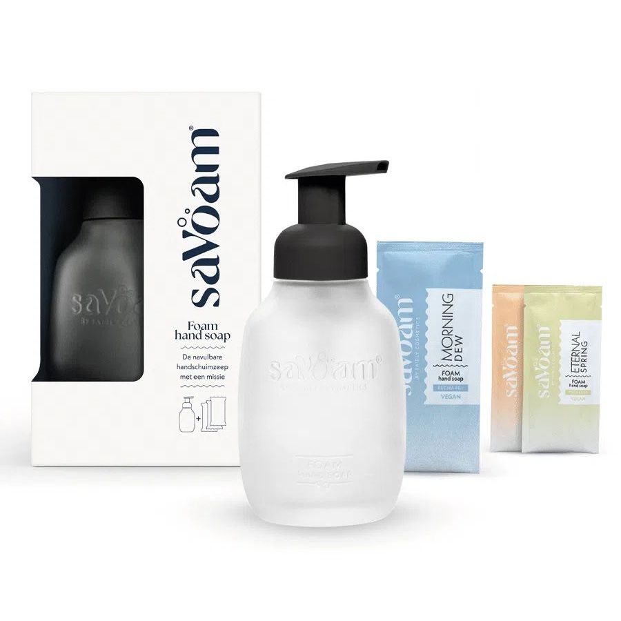 SaVoam Starterspakket Glazen Foampompje Zwart + Handzeep Sachets