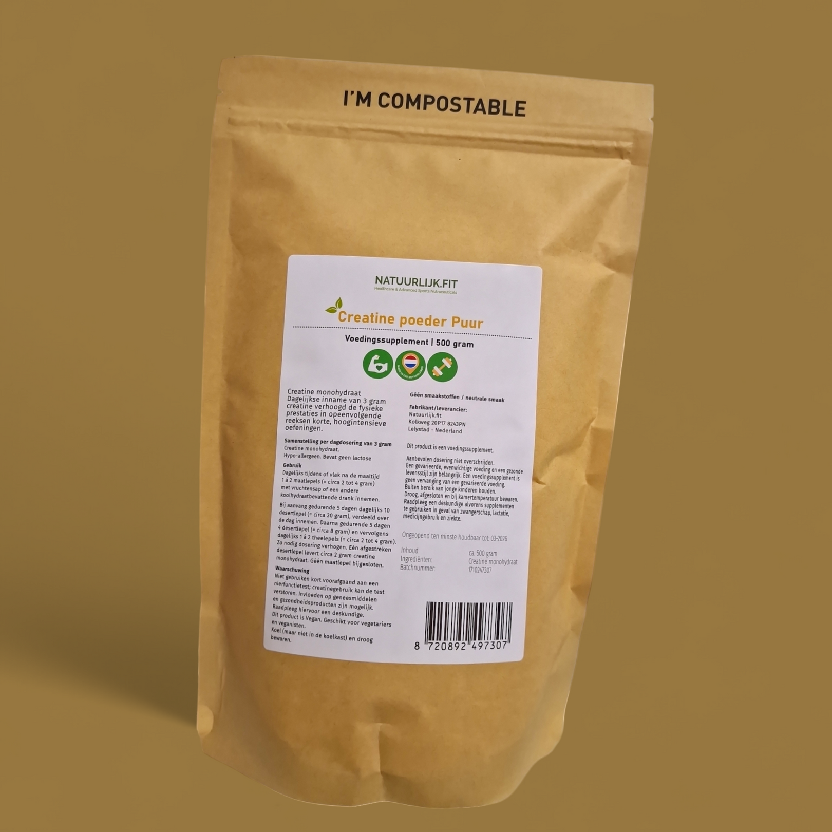 Natuurlijk.fit Puur creatine 500 gram